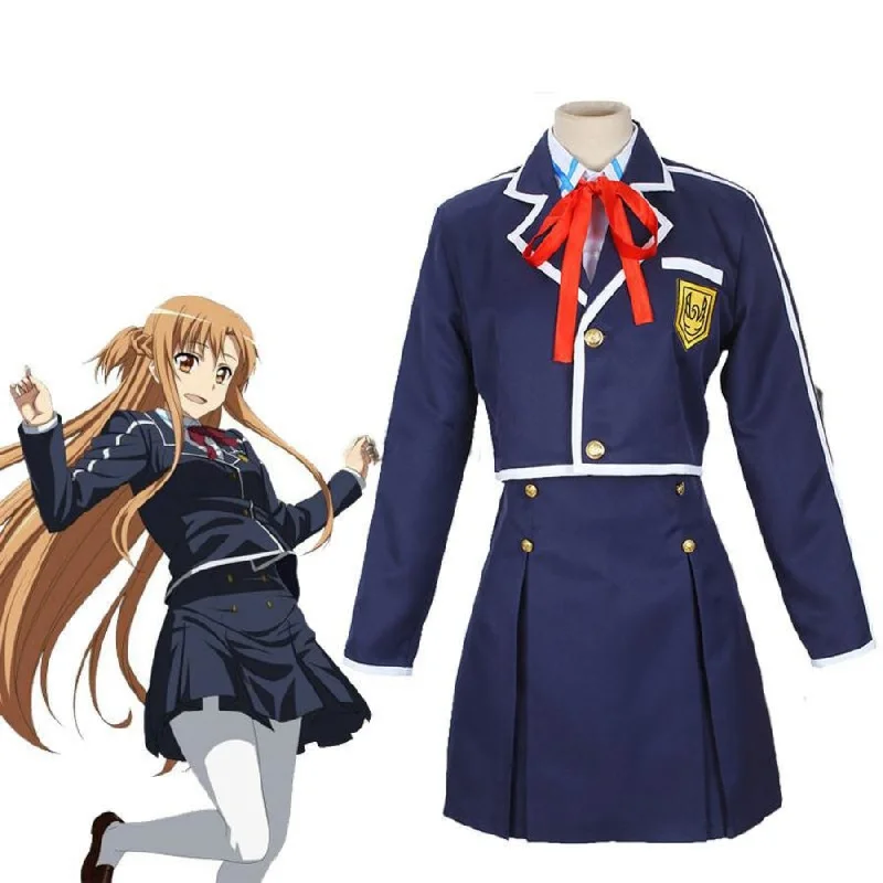 Sword Art Online SAO Yuuki Asuna School Uniform Anime Cosplay Costumes C00862