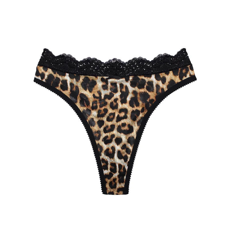 period panties for women with leak - proof protectionSabrina Thong Leopard Print with Lace Trim