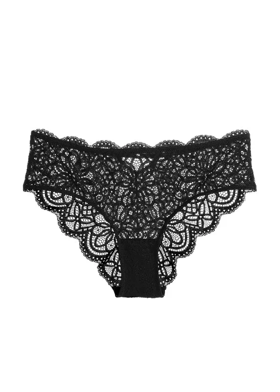 lace boyshort panties for women with a feminine lookMIA Plus Stretch Soft Black Lace Brief Panties