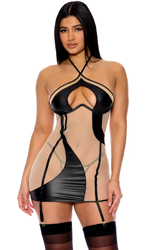 women sexy dresses with ruffled sleevesCatch My Wave Mesh Chemise Set - Black