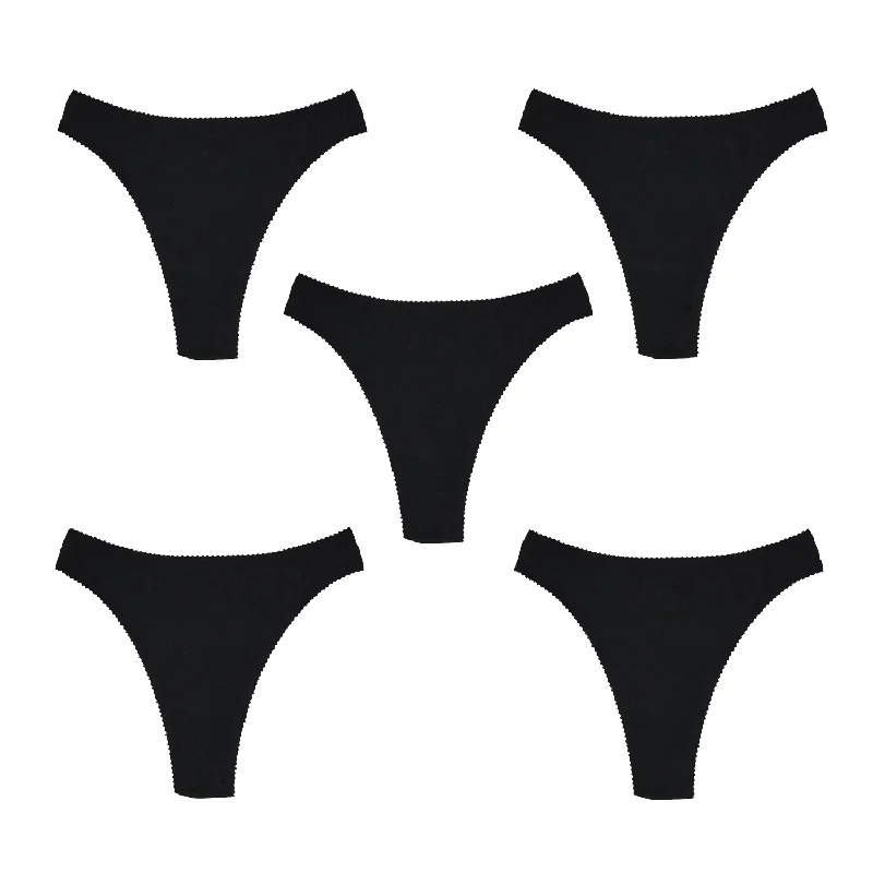 anti - chafing panties for women during sportsSabrina Thong 5 Pack Black Modal