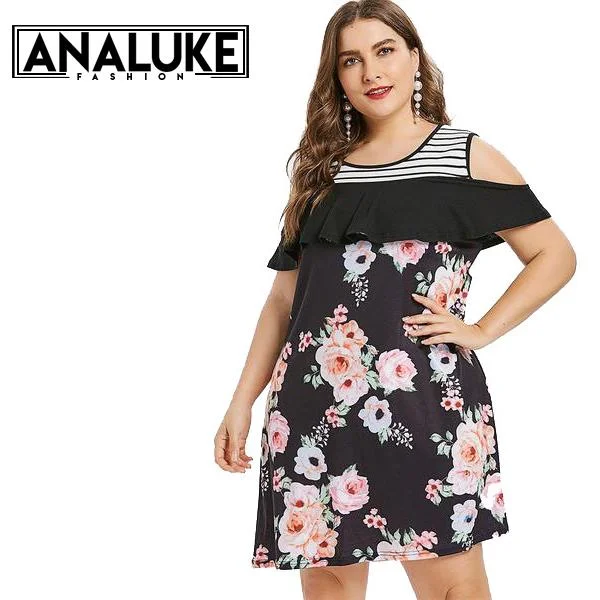 plus size women sexy dresses with empire waistsFlower Print Tunic Dress