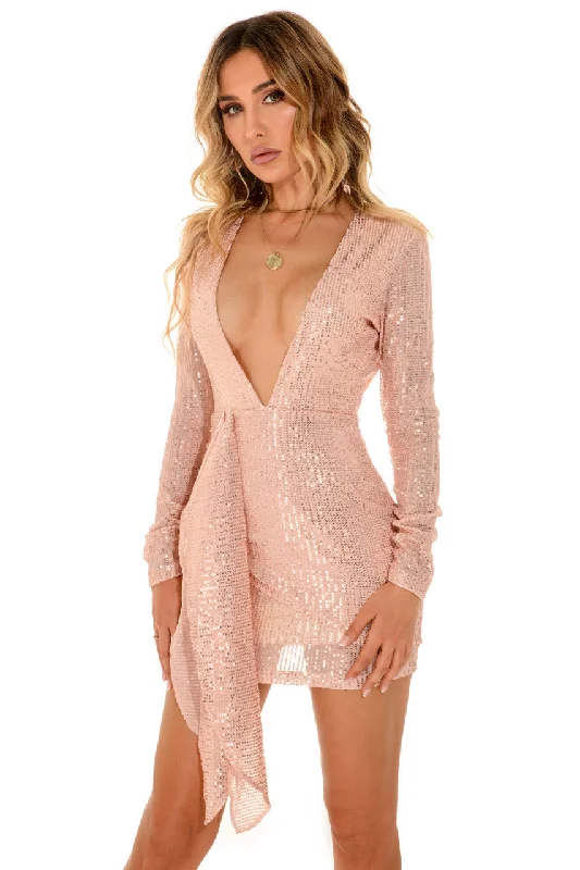 women sexy dresses with bead - embroidered bodicesLong Sleeve Glitter Wrap Dress