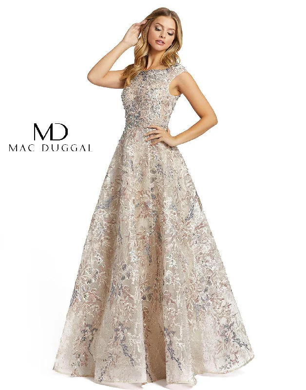 women sexy dresses with lace - up frontsMac Duggal 20219 Prom Long Cap Sleeve Ball Gown