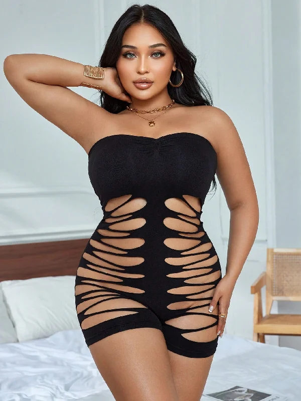 women sexy dresses with long sleeves for winterPlus Size Hollow Out Ultra Sexy Romper Lingerie