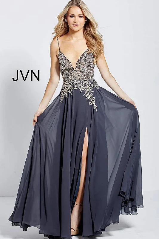 women sexy dresses with feather - adorned collarsJovani 55885 Long Prom Dress