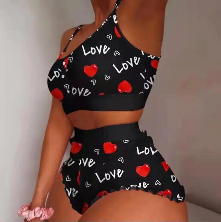 women lingerie with garters attached for a vintage touchBlack heart Women's Pajama Set