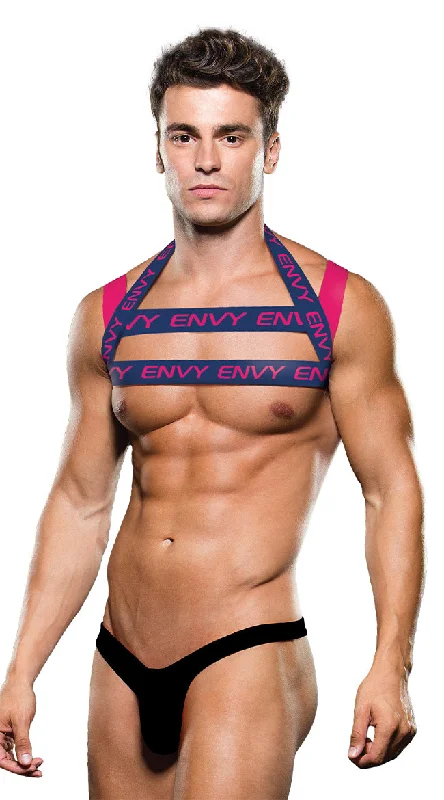 corset style women lingerie for a defined waistMen's Envy Pink and Blue Logo Harness