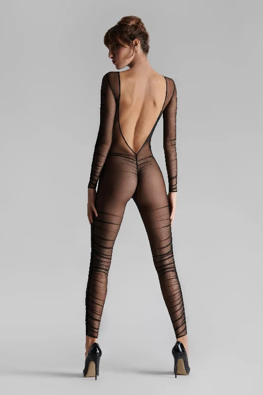 sexy lingerie for women with large busts for supportNaked back long sleeves Jumpsuit - Nuit Fauve