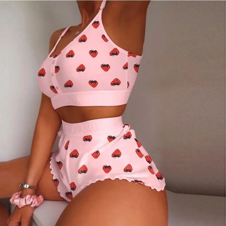 sheer women lingerie for a delicate and sexy lookPink Strawberry Women's Pajama Set