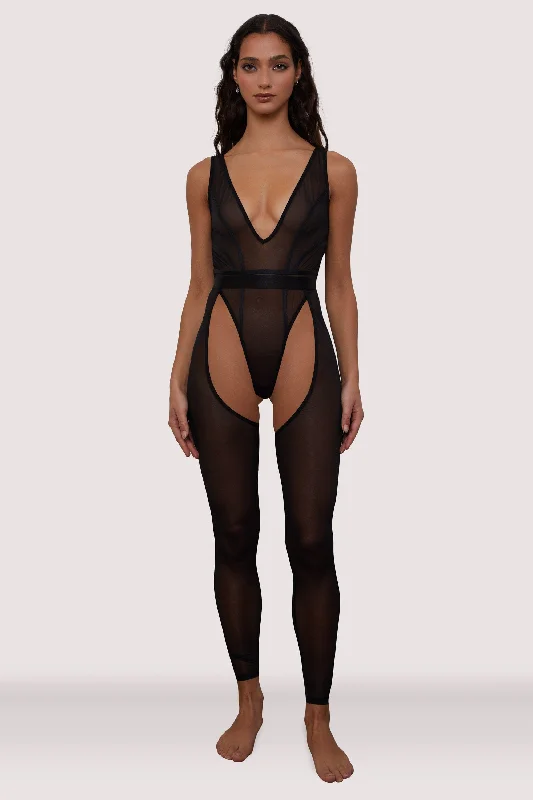 lace balconette bras for a luxurious feelGigi Black Mesh Festival Catsuit