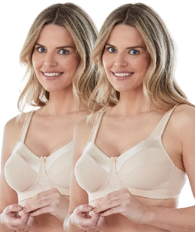 balconette lace bras for a feminine touchBestform Satin Trim Wire-Free Cotton Bra With Unlined Cups 2 Pack - Nude