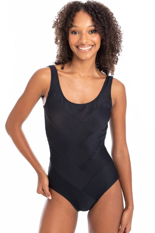 bralette bras for a trendy and comfortable styleTOGS Black Textured Patchwork Mastectomy One-piece Swimsuit