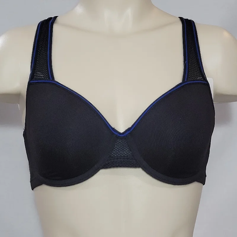 seamless bras for invisible under clothesb.tempt'd 953199 by Wacoal b.active Underwire Sports Underwire Bra 30DD Black with Blue Trim