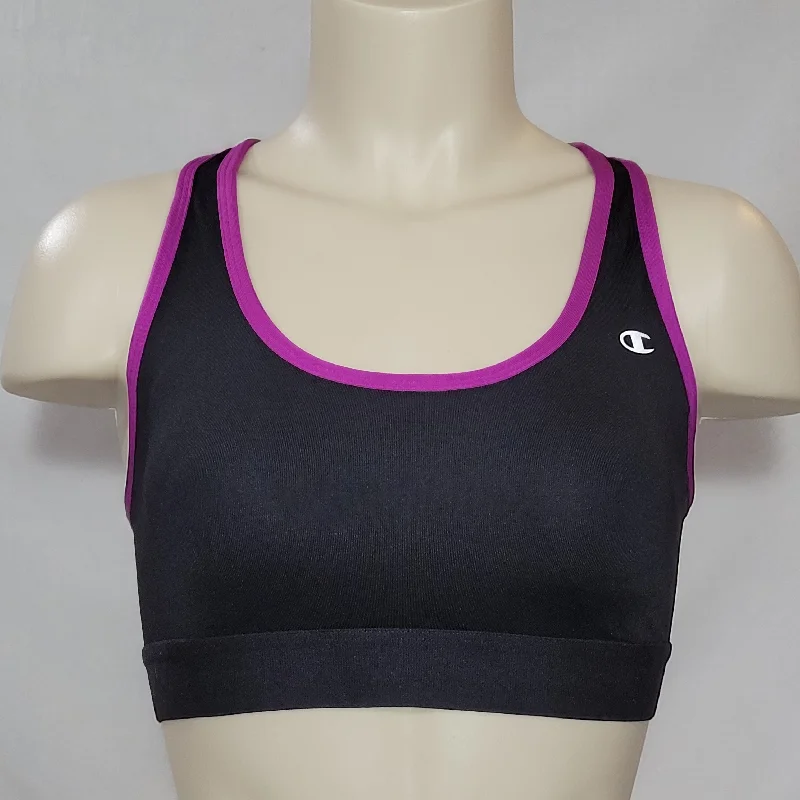 t - shirt bras for a smooth look under clothesChampion B0791 Removable Cup Wire Free Sports Bra LARGE Black & Purple