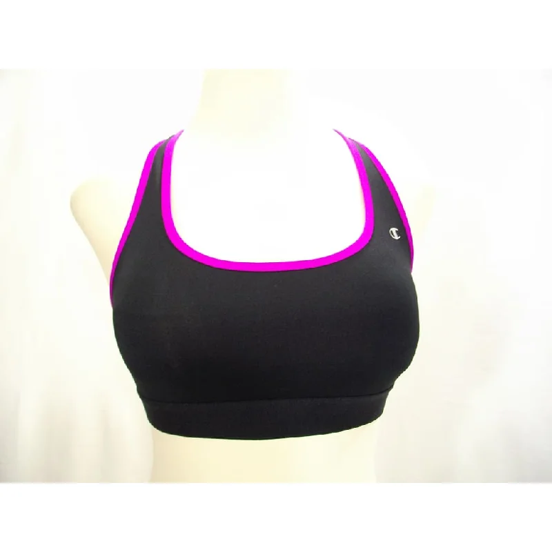 balconette push up bras for a lifted lookChampion B0791 Compression Racerback Wire Free Sports Bra MEDIUM Black with Purple Trim