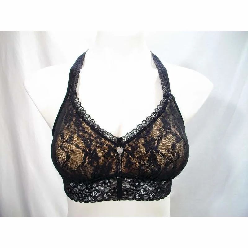 plunge bras for low cut topsDKNY DK4801 Signature Lace T-Back Wire Free Bralette SMALL Black