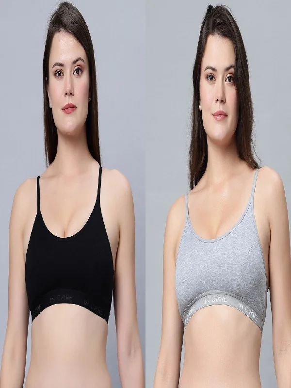 t - shirt bras for a smooth look under clothesFull Coverage Non-Padded Sports Bra Black Grey color (Pack of 2)