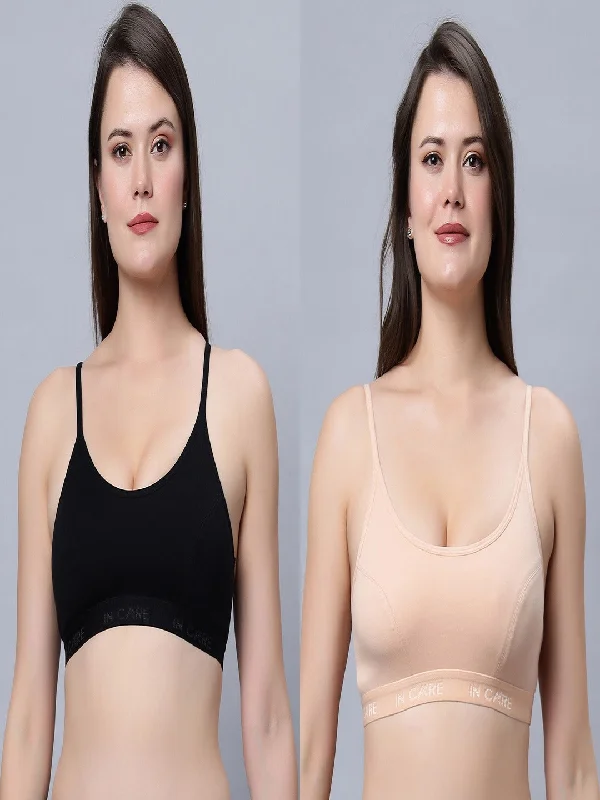 plus size bras with good supportFull Coverage Non-Padded Sports bra Black Skin color(Pack of 2)