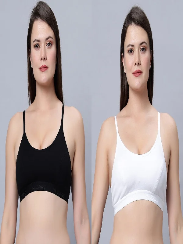 seamless backless bras for summer dressesFull Coverage Non-Padded Sports bra Black White color(Pack of 2)