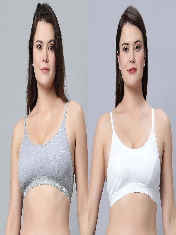 plunge wireless bras for a natural lookFull Coverage Non-Padded Sports Bra White Grey color (Pack of 2)