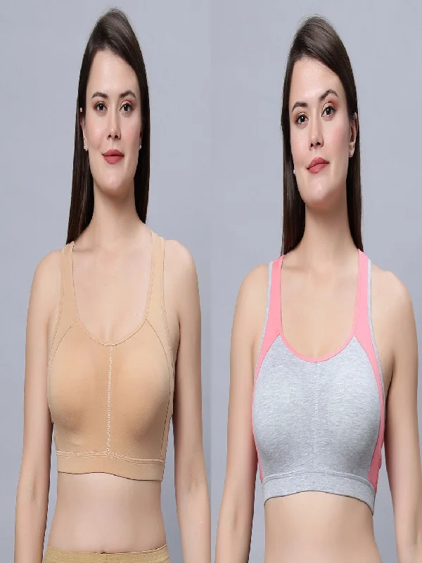 nursing bras for new mothersFull coverage removable padding Skin and Greypeach color Sports Bra (Pack of 2)