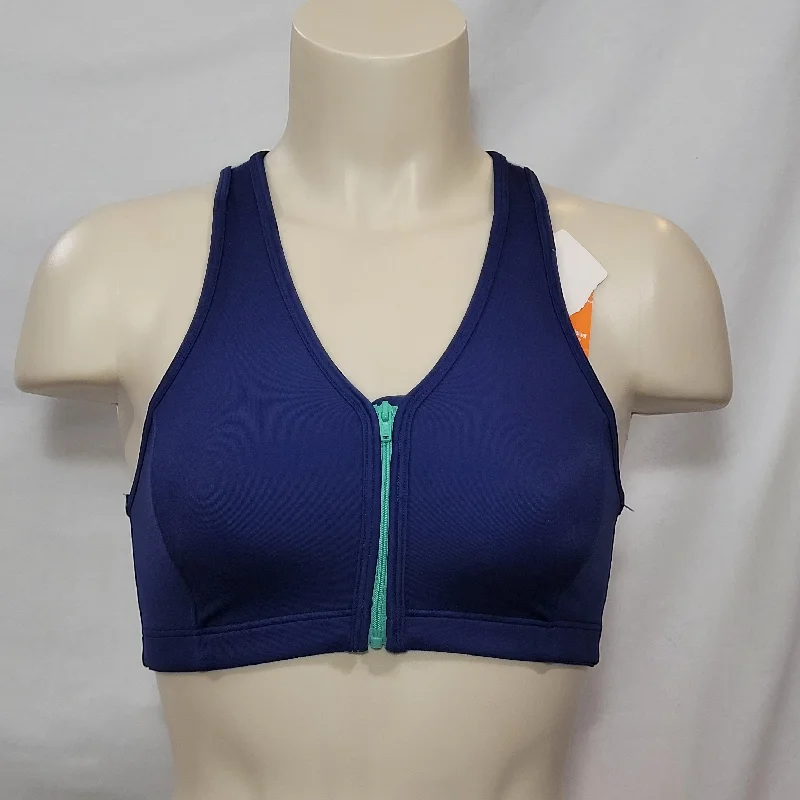 convertible sports bras for versatile useHanes G469 HC32 Wire Free Zip Front Vented Back Sports Bra SMALL Blue NWT