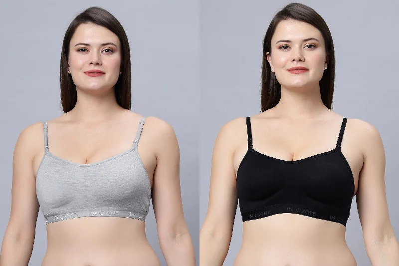 nursing bras for new mothersNon-Padded Full Coverage Sports Bra Black Grey Color (Pack of 2)