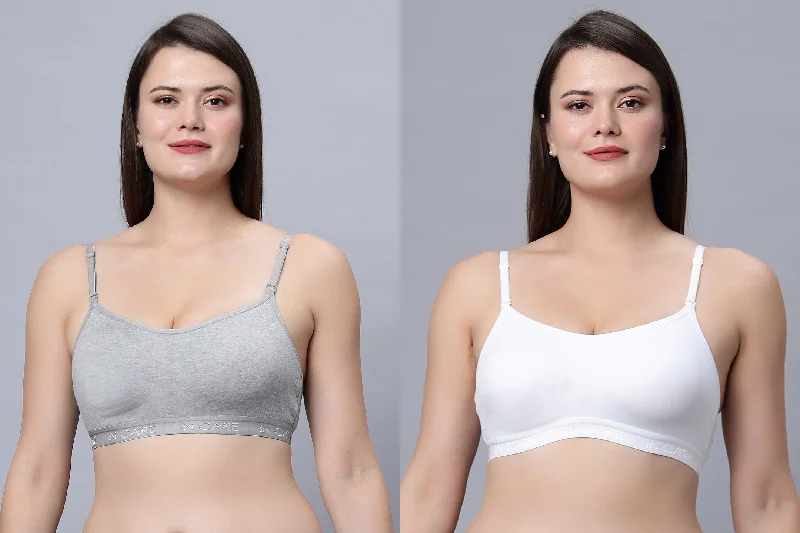 plus size bralette bras for comfortNon-Padded Full Coverage Sports Bra White Grey Color (Pack of 2)